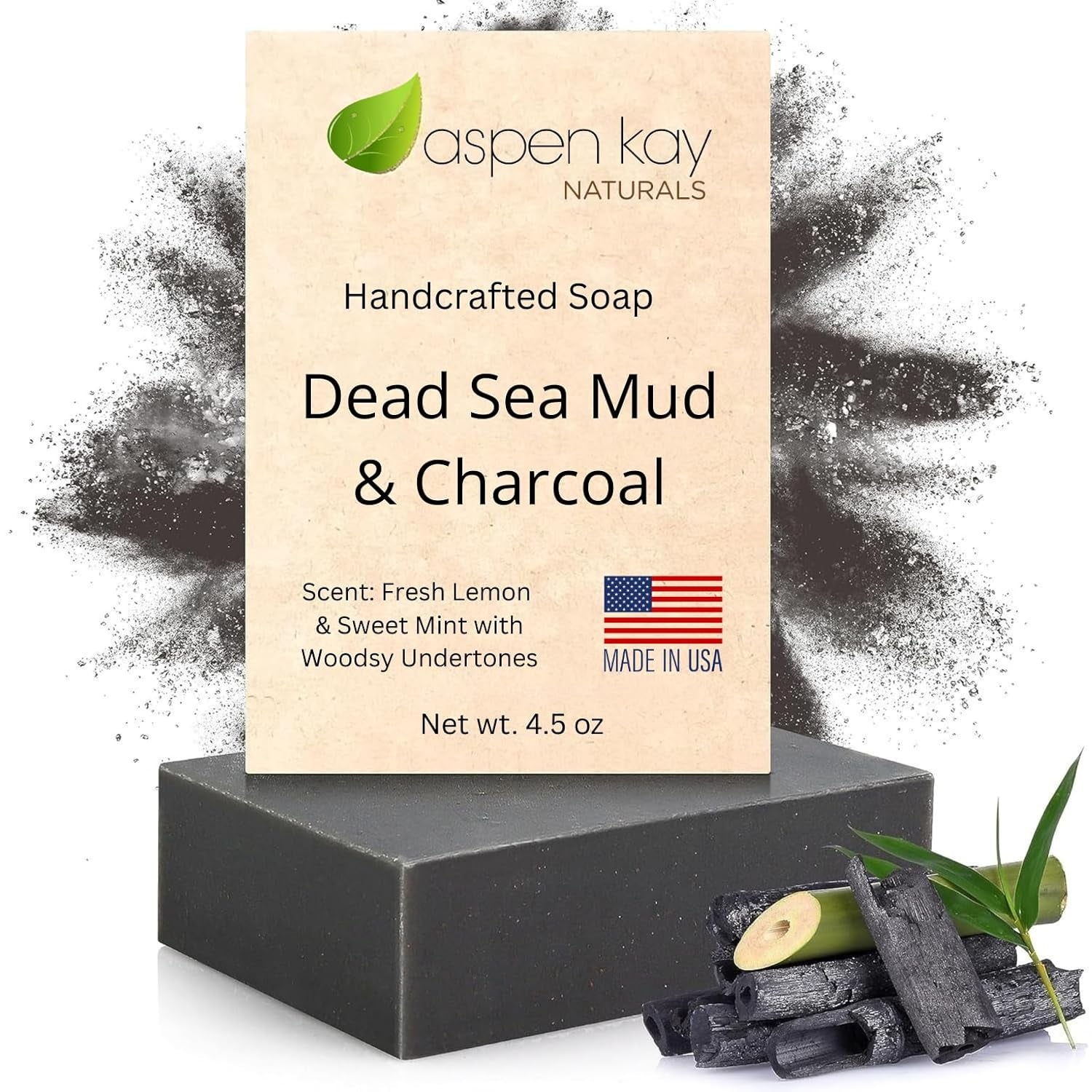 Handmade Dead Sea Mud Soap Bar, Activated Charcoal & Pure Essential Oils, 4.5 Oz Bar