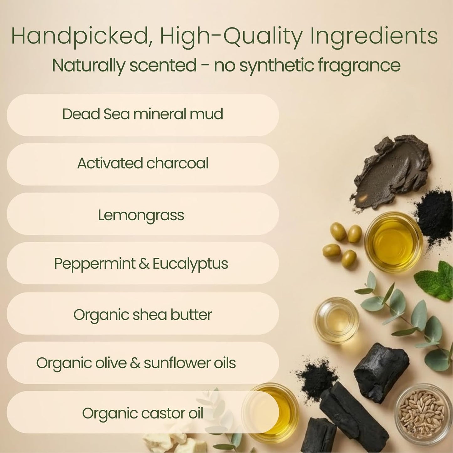 Handmade Dead Sea Mud Soap Bar, Activated Charcoal & Pure Essential Oils, 4.5 Oz Bar