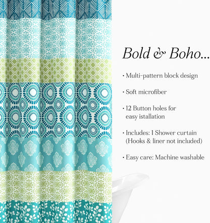 Bohemian Stripe Shower Curtain 72" W X 72" L Blue & Green - Bathroom Curtain - Striped Shower Curtain - Boho Decor - Fabric Shower Curtains