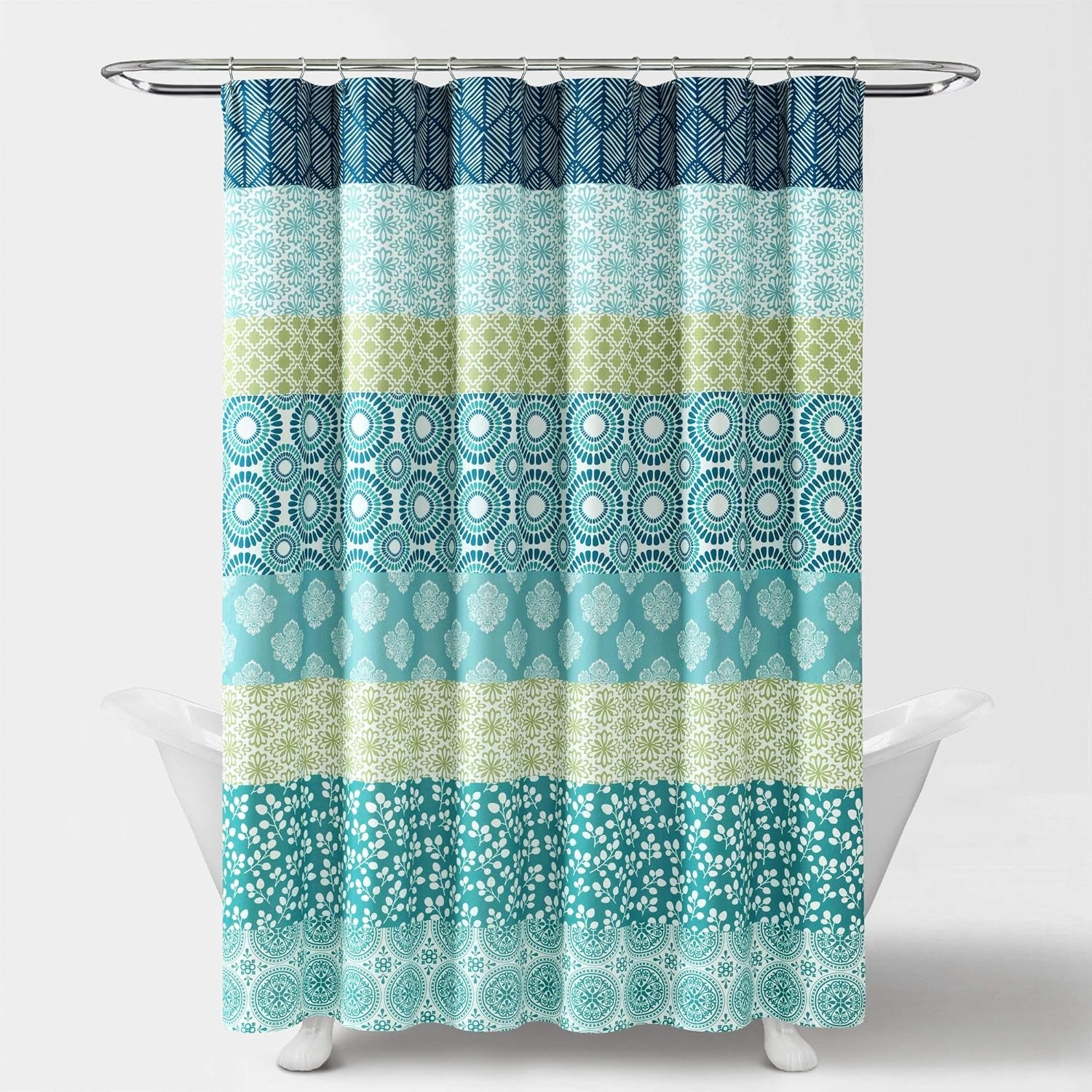 Bohemian Stripe Shower Curtain 72" W X 72" L Blue & Green - Bathroom Curtain - Striped Shower Curtain - Boho Decor - Fabric Shower Curtains